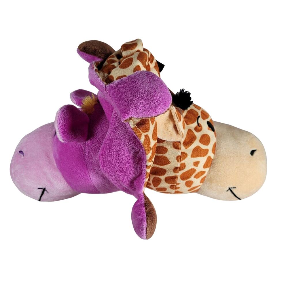 Giraffe Flip A Zoo Hippopotamus Plush Transforming Stuffed Animal Appx 17"